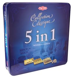 TACTIC - COFFRET DE JEUX CLASSIQUES EN BOIS 5-EN-1 VERSION BILINGUE